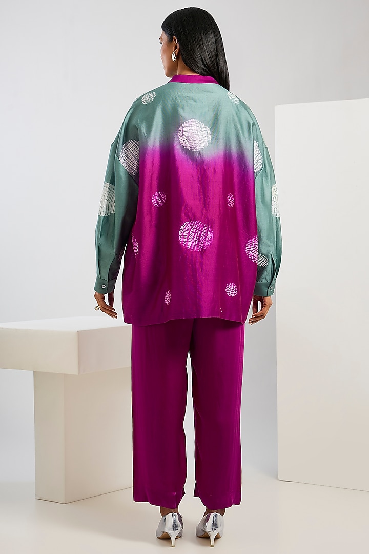 Wine Bamberg Satin Shibori Printed Shirt by Inca at Pernia's Pop Up Shop