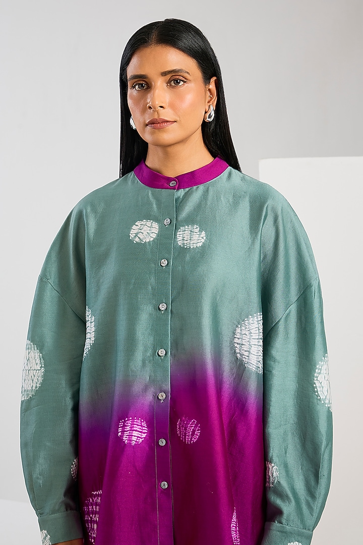 Wine Bamberg Satin Shibori Printed Shirt by Inca at Pernia's Pop Up Shop