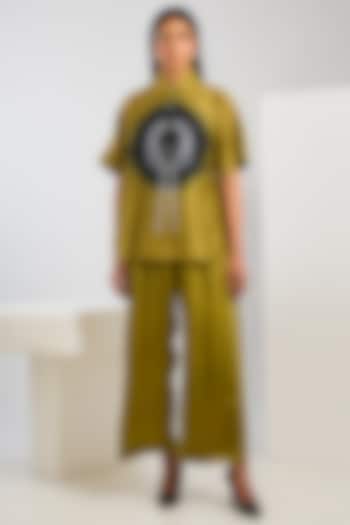 Yellow Bamberg Satin Kantha Work & Shibori Printed Shirt by Inca at Pernia's Pop Up Shop