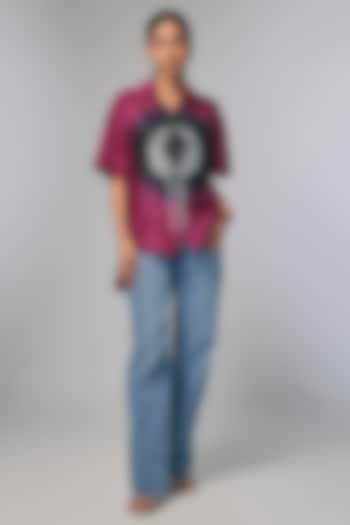 Wine Chanderi Shibori Printed & Kantha Work Shirt by Inca at Pernia's Pop Up Shop