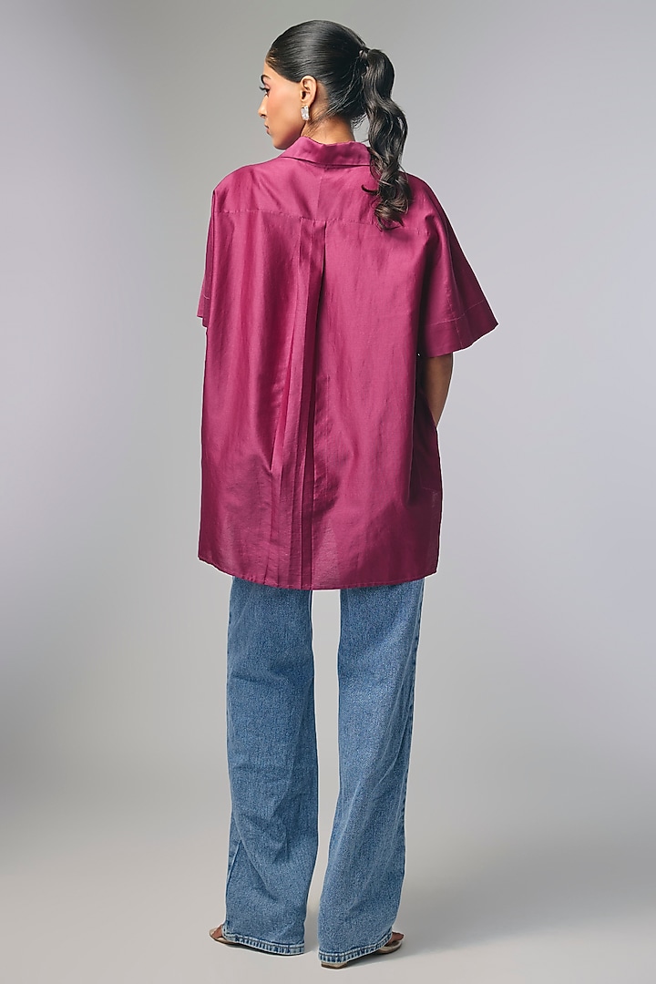 Wine Chanderi Shibori Printed & Kantha Work Shirt by Inca at Pernia's Pop Up Shop