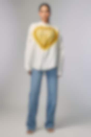 Ivory Chanderi Shibori Heart Printed Shirt by Inca at Pernia's Pop Up Shop