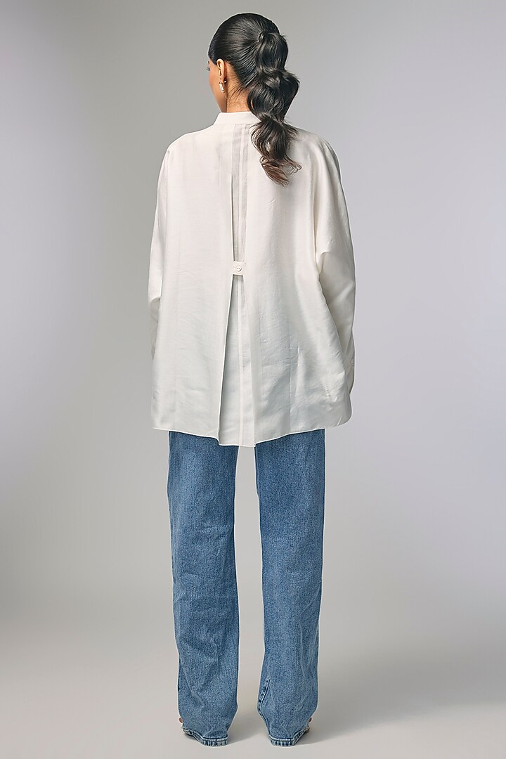 Ivory Chanderi Shibori Heart Printed Shirt by Inca at Pernia's Pop Up Shop
