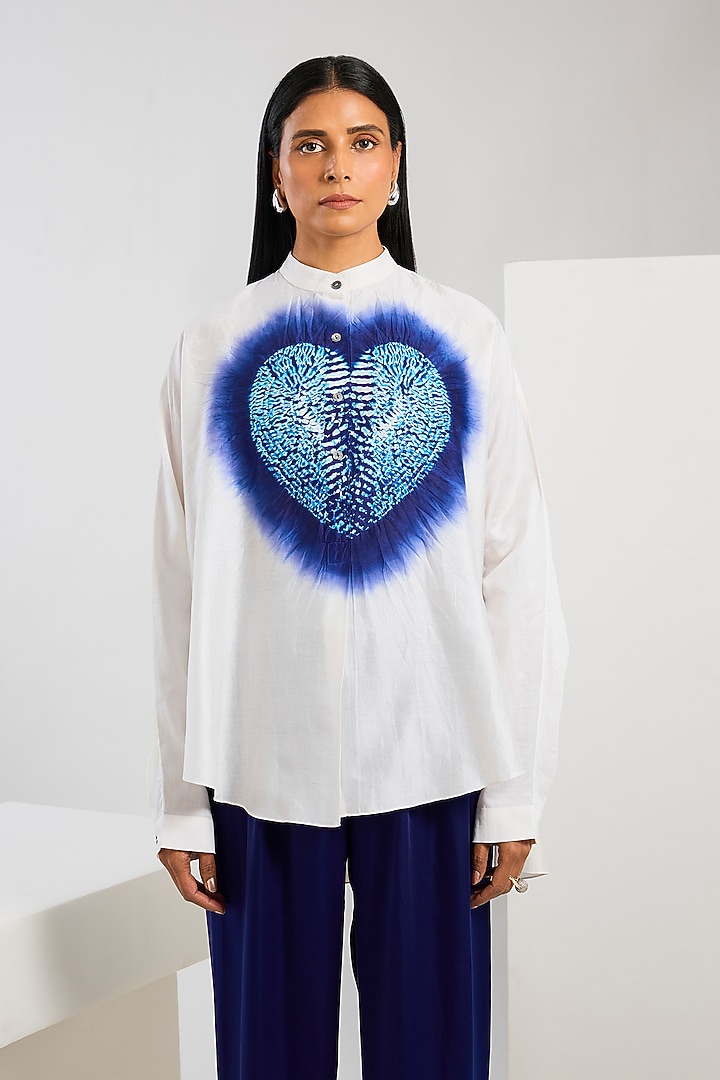 White Chanderi Shibori Printed Shirt by Inca at Pernia's Pop Up Shop