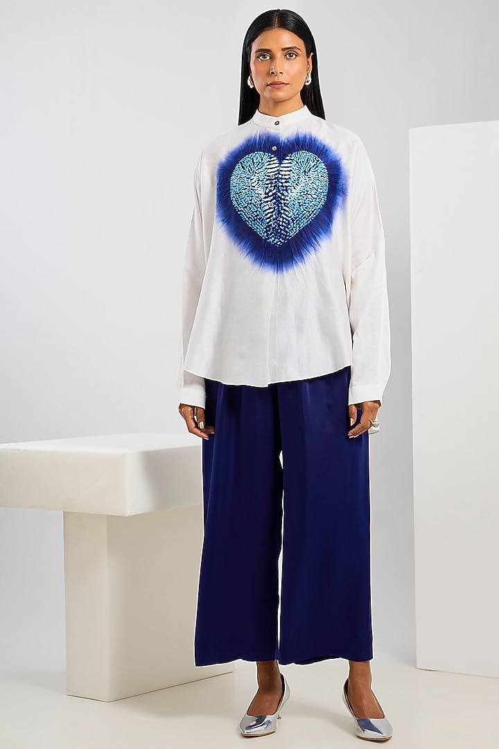 White Chanderi Shibori Printed Shirt by Inca at Pernia's Pop Up Shop