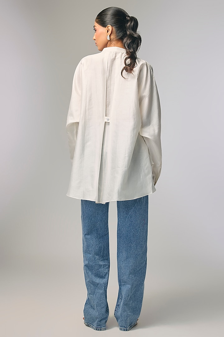 Ivory Chanderi Shibori Heart Printed Shirt by Inca at Pernia's Pop Up Shop
