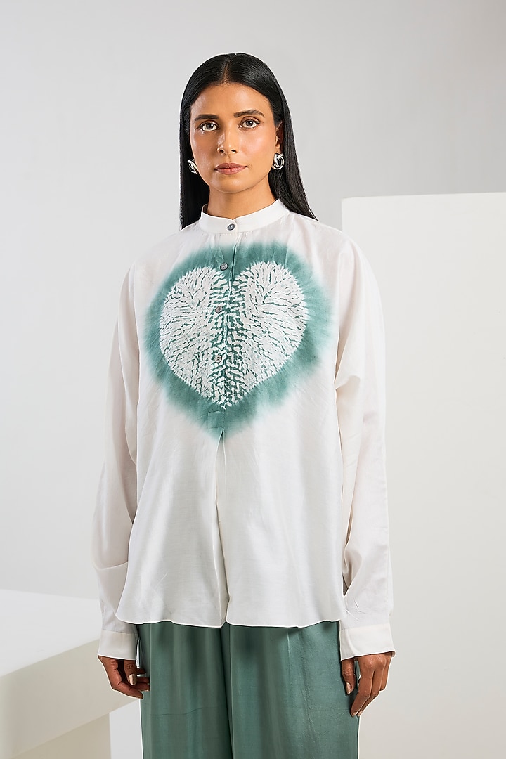 White Chanderi Shibori Printed Shirt by Inca at Pernia's Pop Up Shop