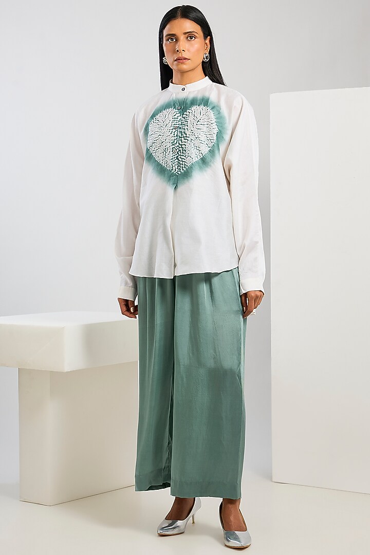 White Chanderi Shibori Printed Shirt by Inca at Pernia's Pop Up Shop