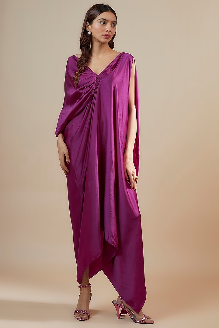 Plum Bemberg Satin Ruched Dress by Inca at Pernia's Pop Up Shop