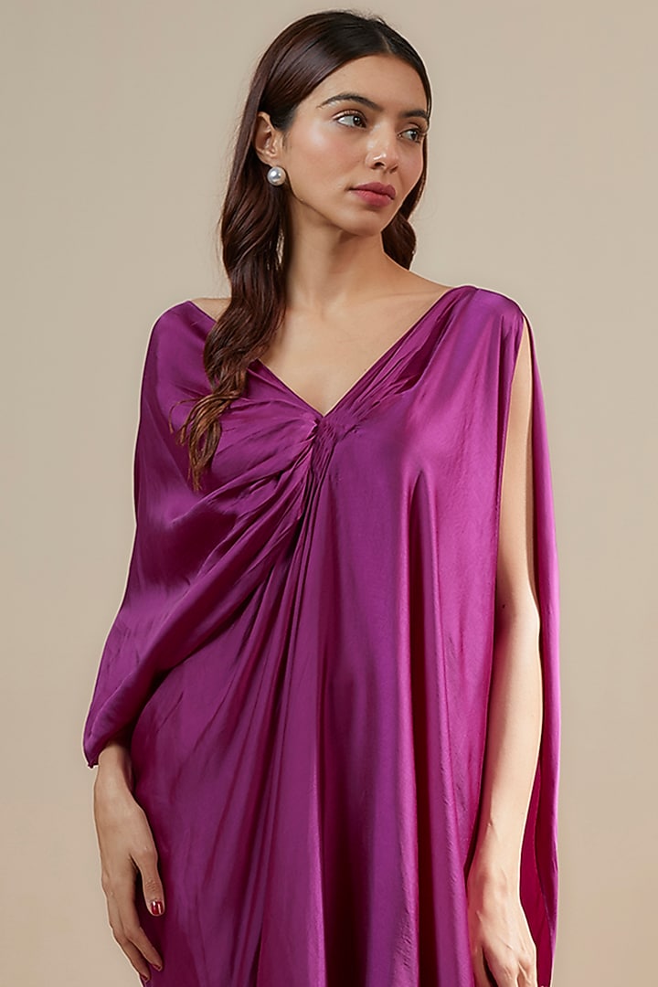 Plum Bemberg Satin Ruched Vacation Dress by Inca at Pernia's Pop Up Shop