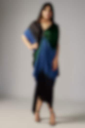 Blue Bemberg Satin Ombre Draped Vacation Dress by Inca at Pernia's Pop Up Shop