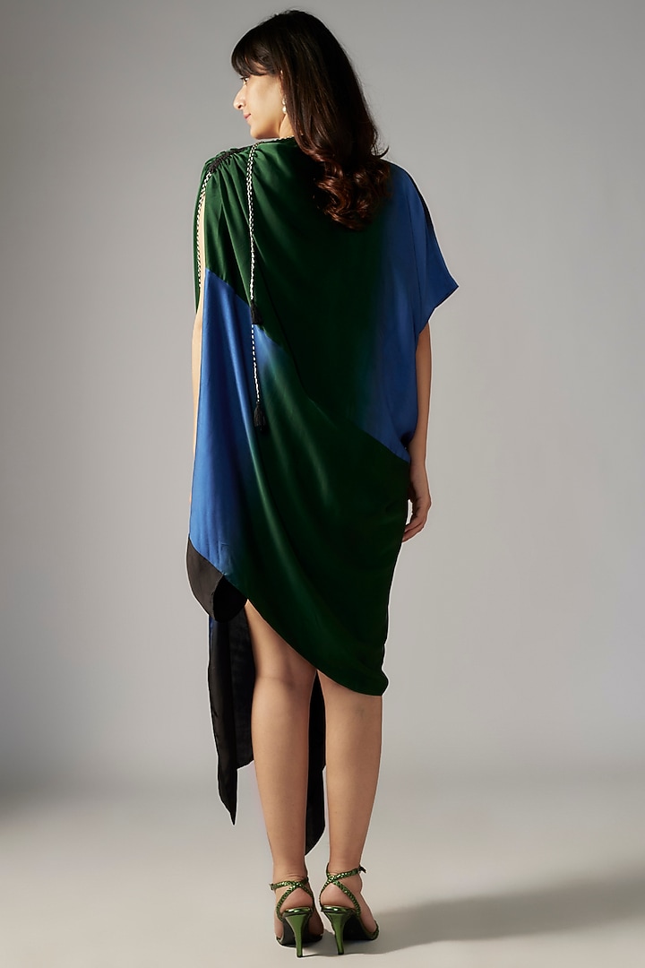 Blue Bemberg Satin Ombre Draped Vacation Dress by Inca at Pernia's Pop Up Shop