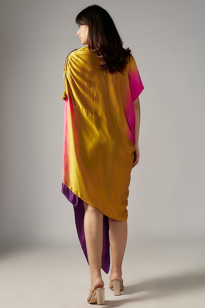 Yellow Bemberg Satin Ombre Draped Vacation Dress by Inca at Pernia's Pop Up Shop