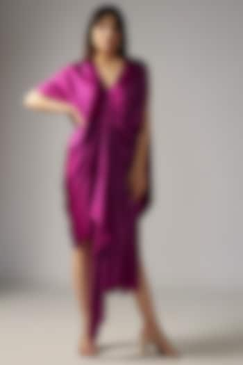 Plum Bemberg Satin Draped Dress by Inca at Pernia's Pop Up Shop