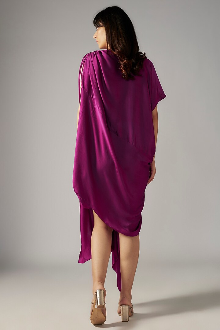Plum Bemberg Satin Draped Vacation Dress by Inca at Pernia's Pop Up Shop