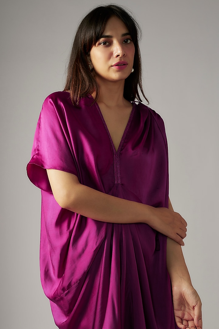 Plum Bemberg Satin Draped Vacation Dress by Inca at Pernia's Pop Up Shop
