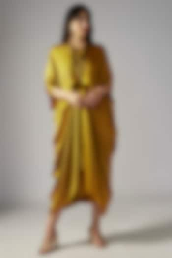 Mustard Bemberg Satin Midi Dress by Inca at Pernia's Pop Up Shop