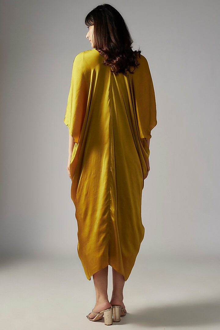 Mustard Bemberg Satin Midi Vacation Dress by Inca at Pernia's Pop Up Shop