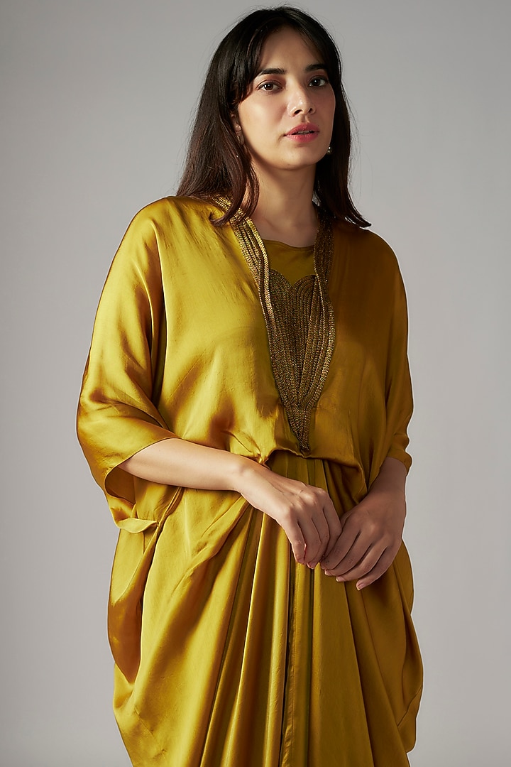 Mustard Bemberg Satin Midi Vacation Dress by Inca at Pernia's Pop Up Shop