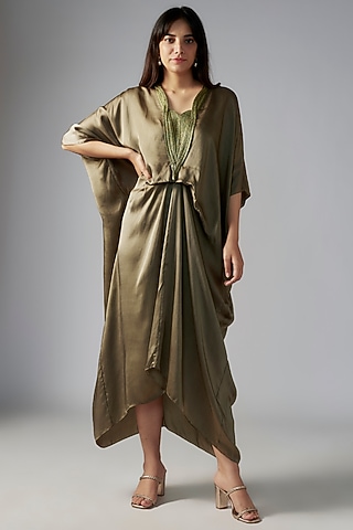 Grey Bemberg Satin Midi Dress by Inca