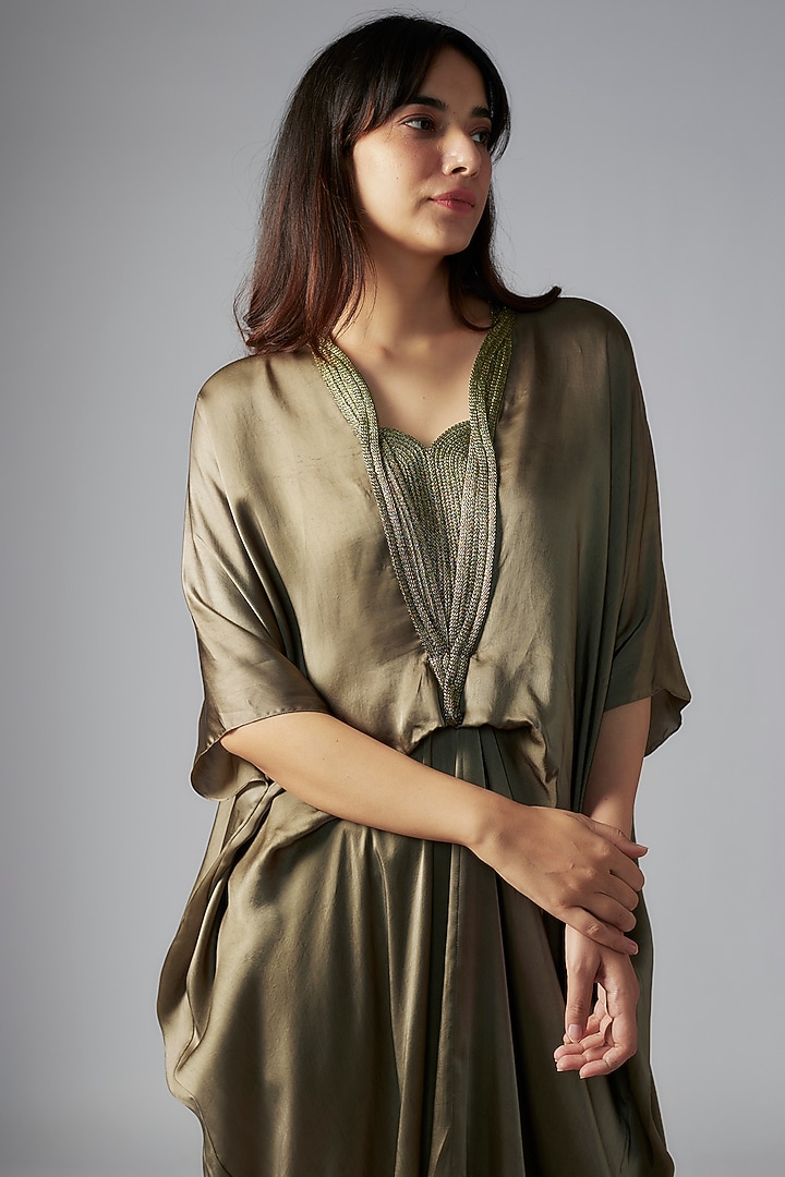 Grey Bemberg Satin Midi Vacation Dress by Inca at Pernia's Pop Up Shop