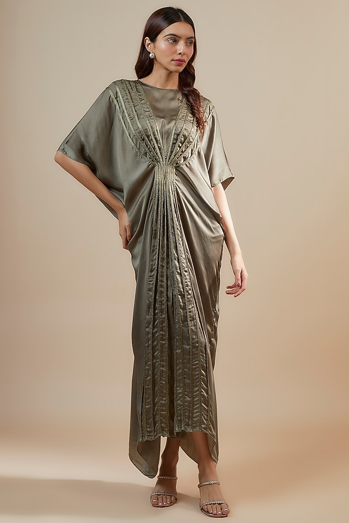 Grey Bemberg Satin Corded Maxi Vacation Dress by Inca at Pernia's Pop Up Shop