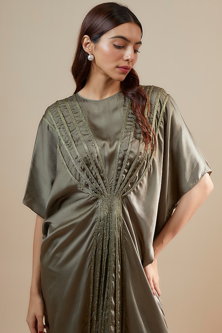 Grey Bemberg Satin Corded Maxi Vacation Dress by Inca at Pernia's Pop Up Shop