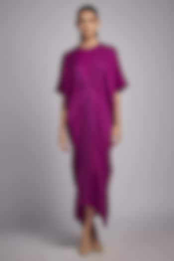 Plum Bemberg Satin Corded Midi Dress by Inca at Pernia's Pop Up Shop