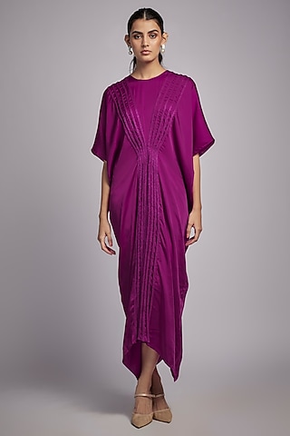 Plum Bemberg Satin Corded Midi Dress by Inca