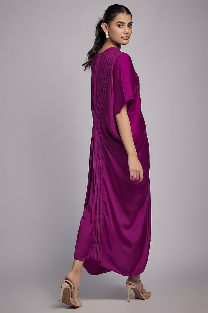Plum Bemberg Satin Corded Midi Vacation Dress by Inca at Pernia's Pop Up Shop