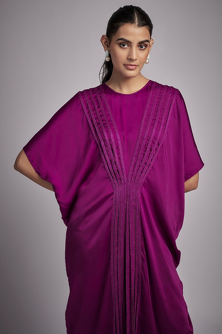 Plum Bemberg Satin Corded Midi Vacation Dress by Inca at Pernia's Pop Up Shop