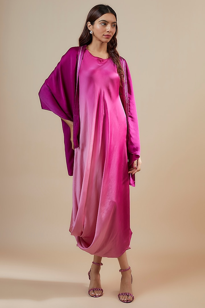 Plum Ombre Bemberg Satin Corded Maxi Dress by Inca at Pernia's Pop Up Shop