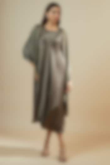 Grey Bemberg Satin Corded Midi Vacation Dress by Inca at Pernia's Pop Up Shop