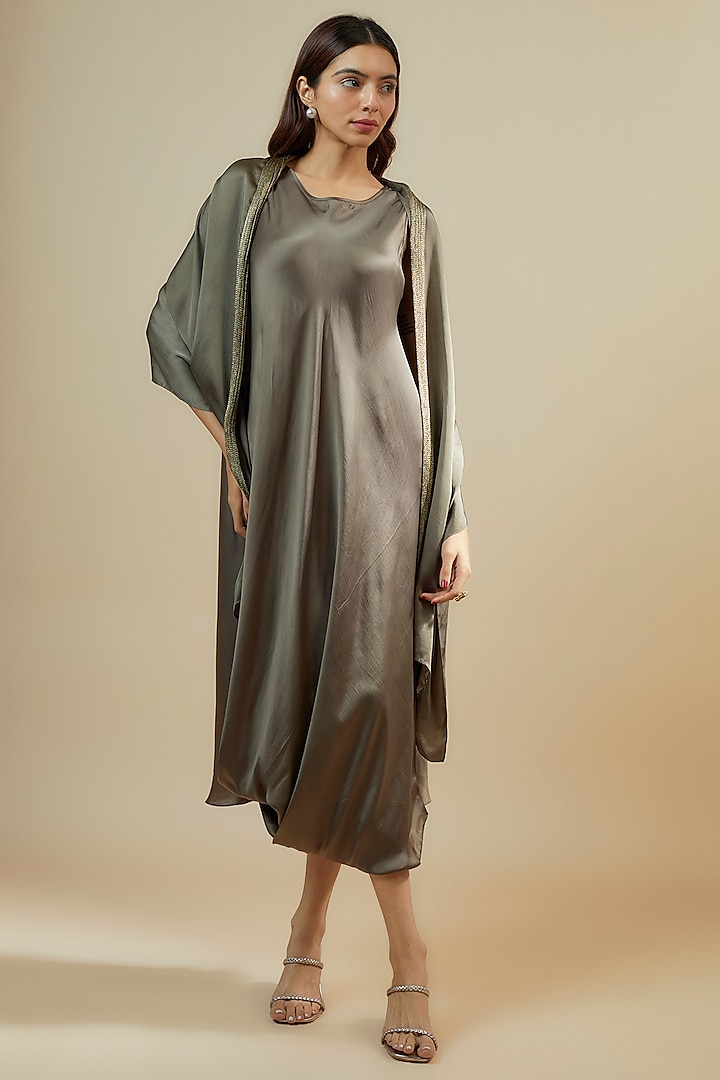 Grey Bemberg Satin Corded Midi Vacation Dress by Inca at Pernia's Pop Up Shop