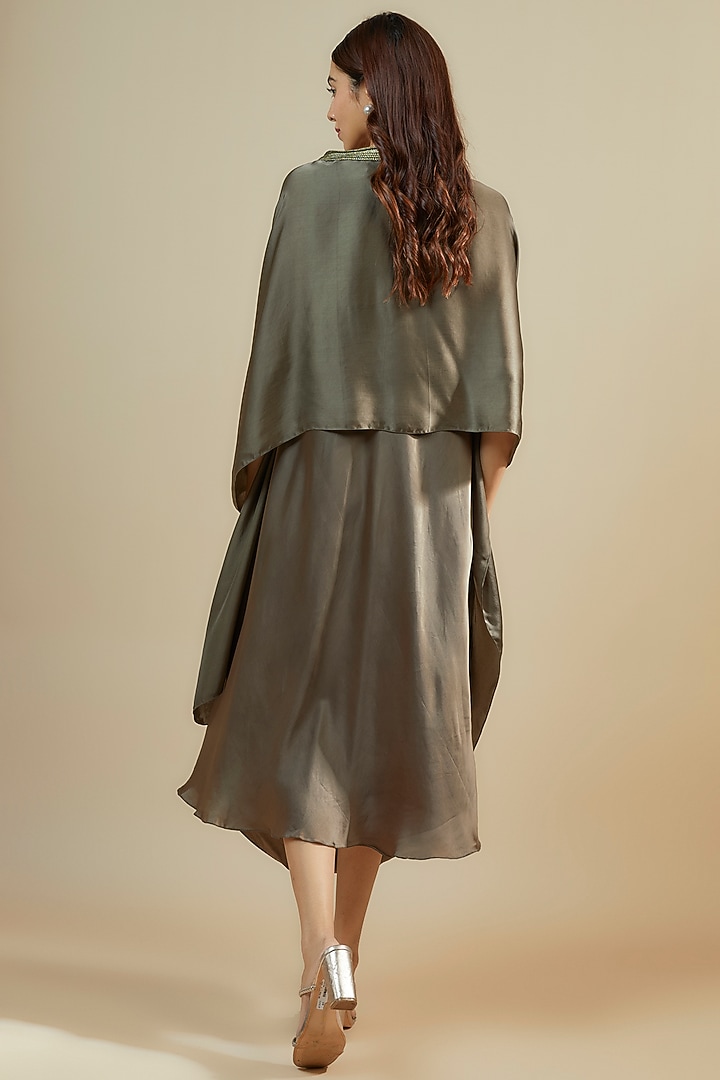 Grey Bemberg Satin Corded Midi Vacation Dress by Inca at Pernia's Pop Up Shop