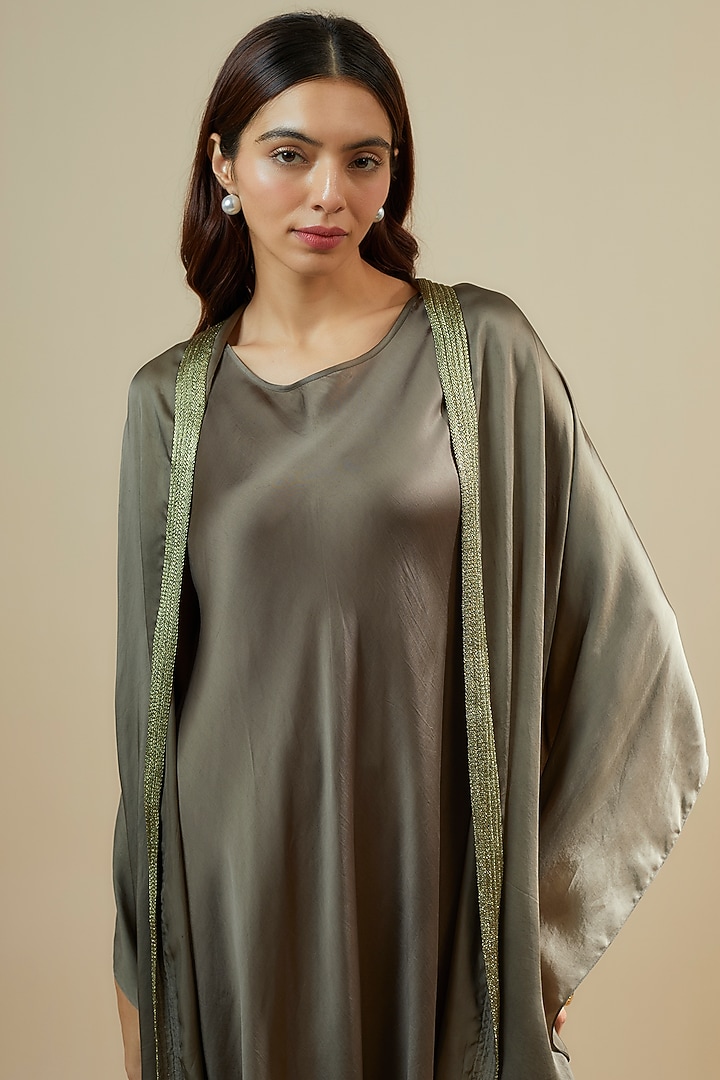Grey Bemberg Satin Corded Midi Vacation Dress by Inca at Pernia's Pop Up Shop