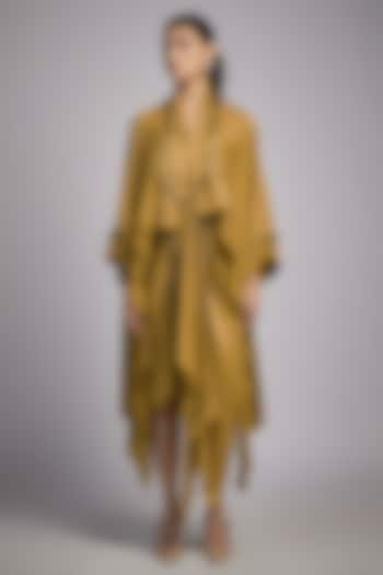 Mustard Bemberg Satin Dress With Kimono by Inca at Pernia's Pop Up Shop