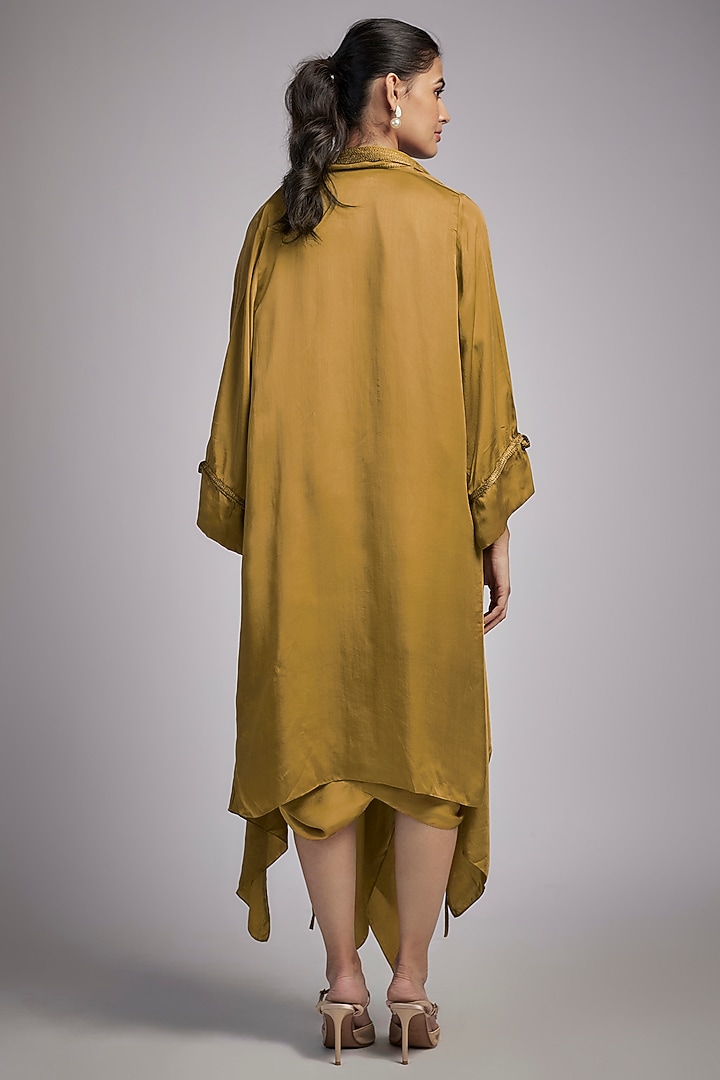 Mustard Bemberg Satin Cocktail Dress With Kimono by Inca at Pernia's Pop Up Shop