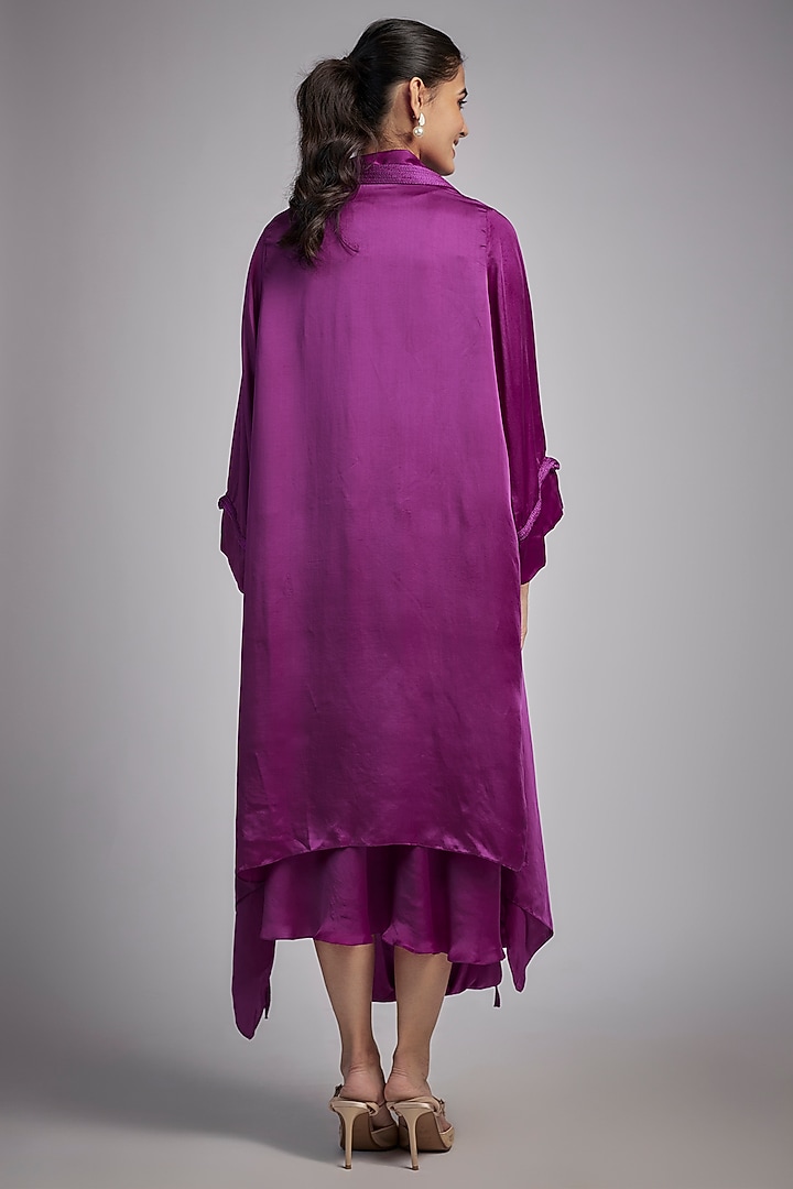 Plum Bemberg Satin Cocktail Dress With Kimono by Inca at Pernia's Pop Up Shop