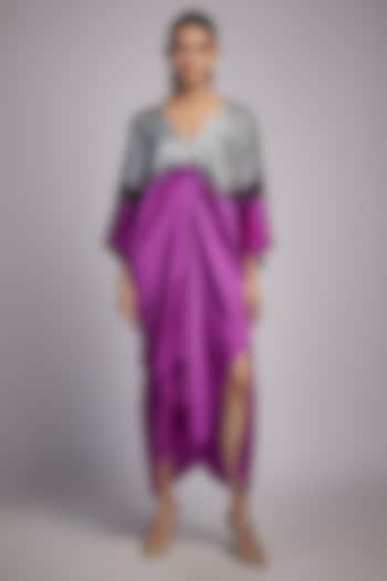 Purple Bemberg Satin Shibori Knotted Kaftan by Inca at Pernia's Pop Up Shop