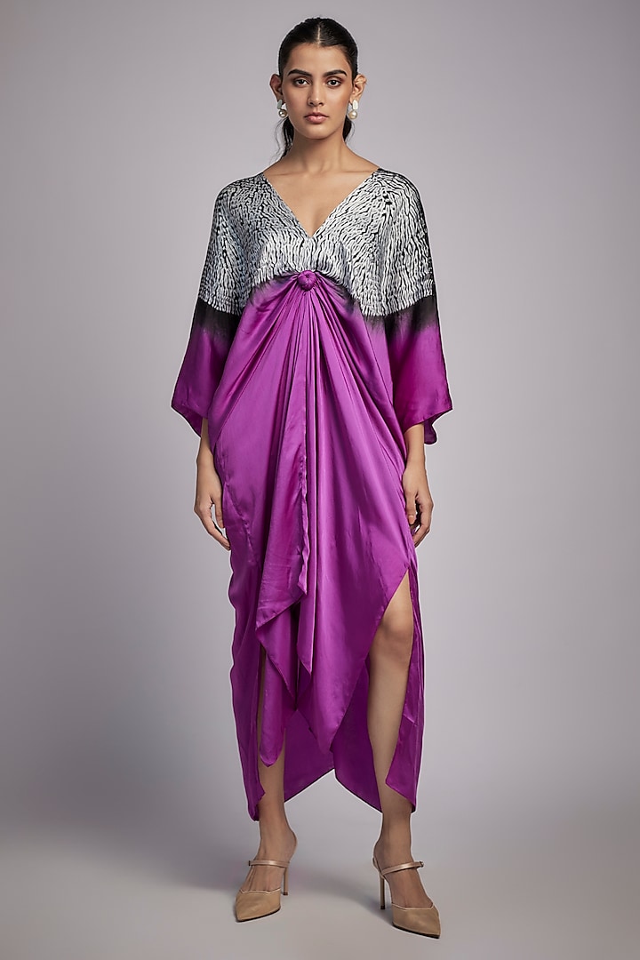 Purple Bemberg Satin Shibori Knotted Kaftan by Inca at Pernia's Pop Up Shop