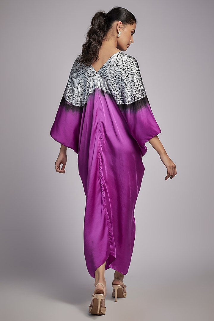 Purple Bemberg Satin Shibori Knotted Kaftan by Inca at Pernia's Pop Up Shop
