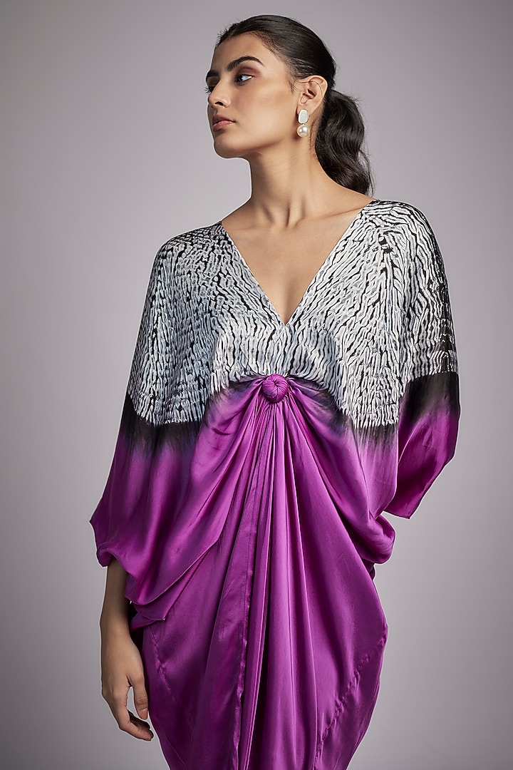 Purple Bemberg Satin Shibori Knotted Kaftan by Inca at Pernia's Pop Up Shop