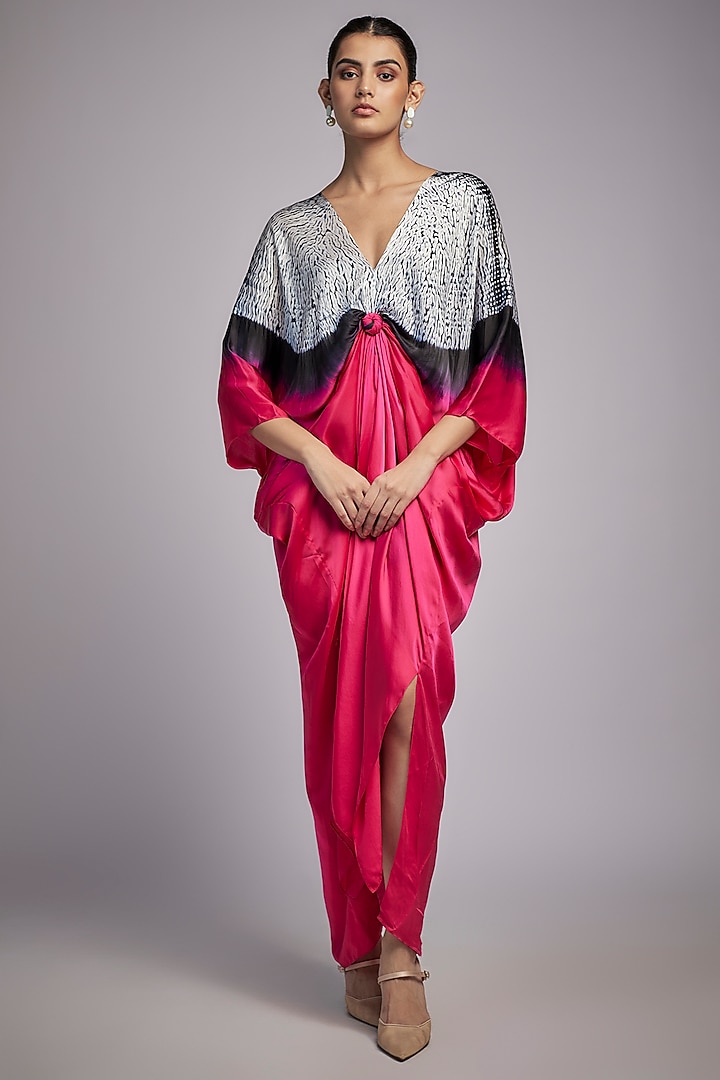 Pink Bemberg Satin Shibori Knotted Kaftan by Inca at Pernia's Pop Up Shop