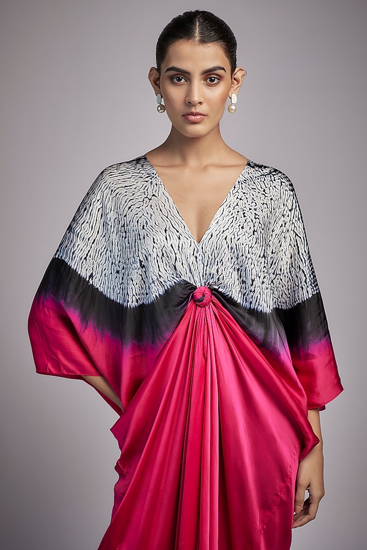 Pink Bemberg Satin Shibori Knotted Kaftan by Inca at Pernia's Pop Up Shop