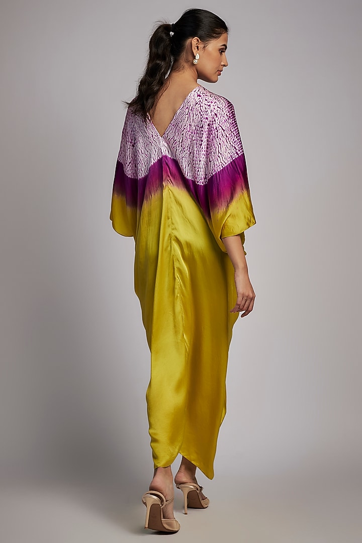 Lime Bemberg Satin Shibori Knotted Kaftan by Inca at Pernia's Pop Up Shop