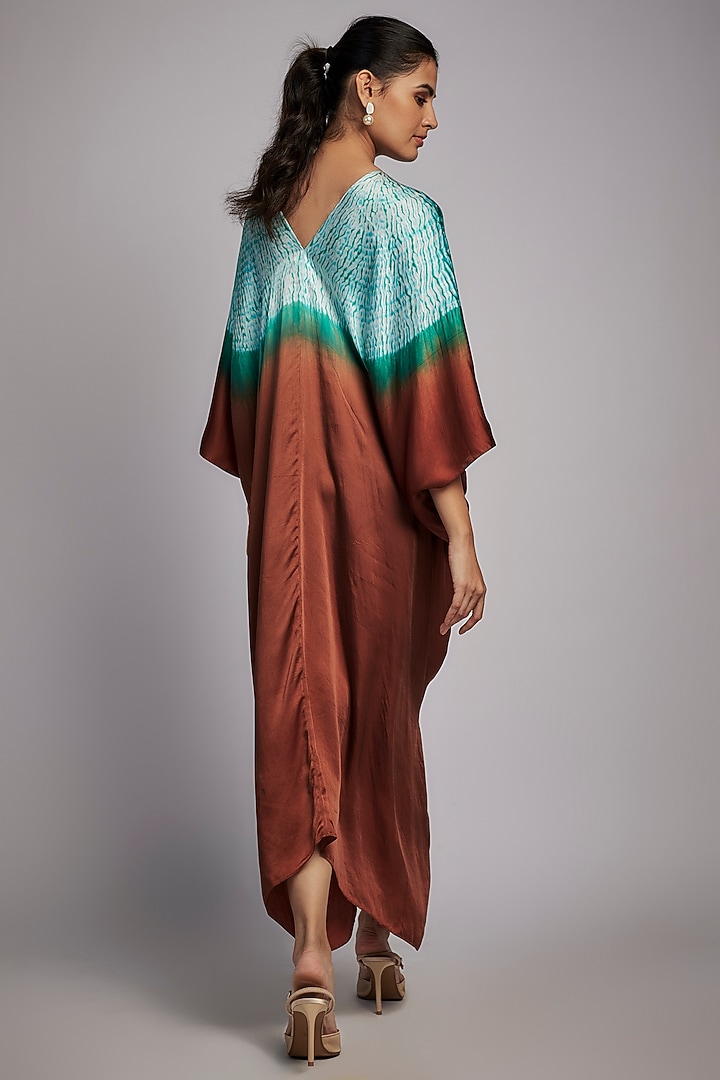 Brown Bemberg Satin Shibori Knotted Kaftan by Inca at Pernia's Pop Up Shop
