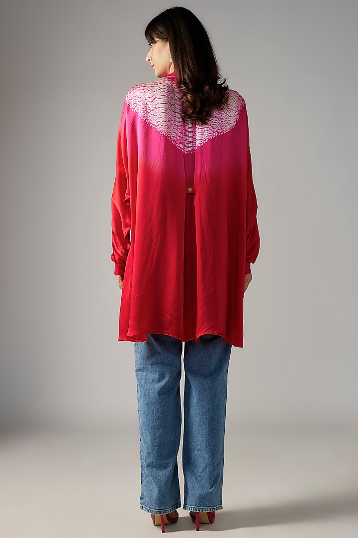 Red & Pink Bemberg Satin Shibori Shirt by Inca at Pernia's Pop Up Shop