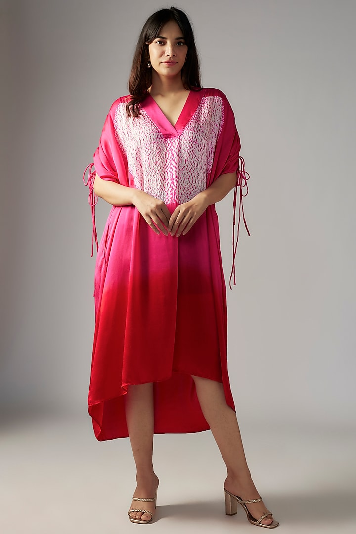 Red & Pink Bemberg Satin Shibori Shirt Dress by Inca