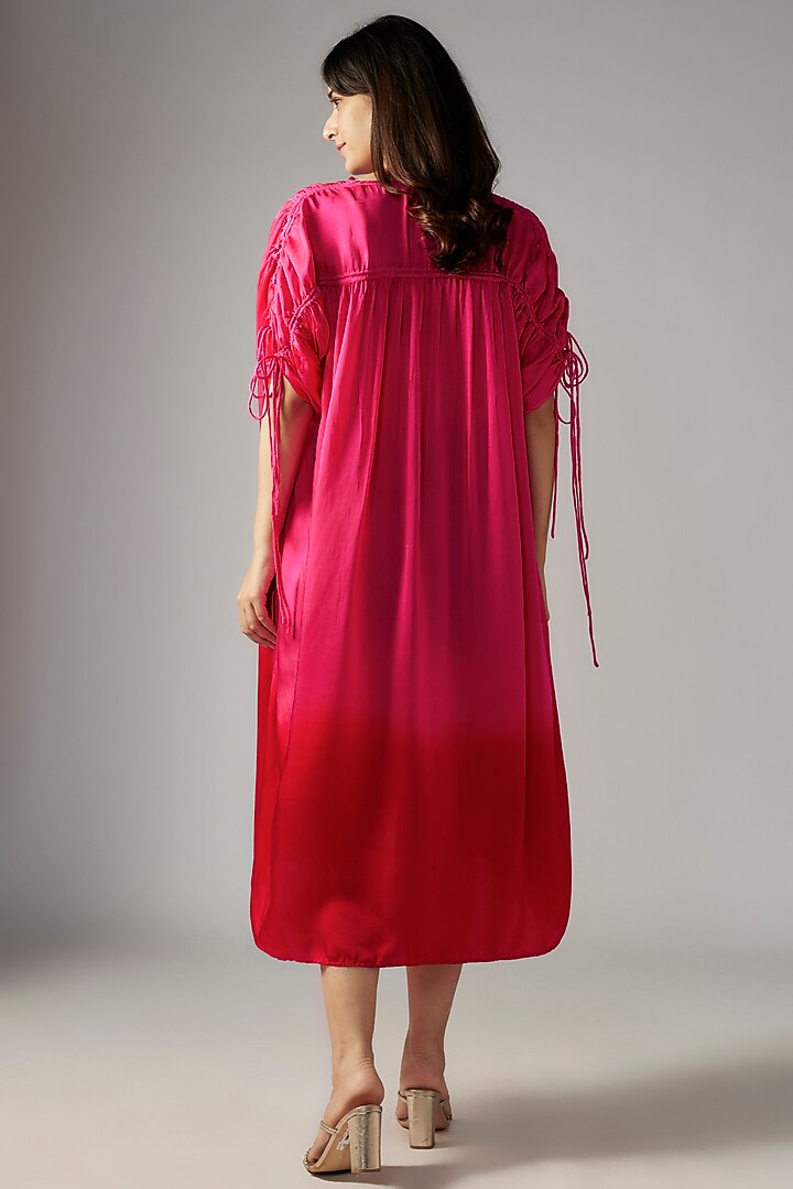 Red & Pink Bemberg Satin Shibori Vacation Shirt Dress by Inca at Pernia's Pop Up Shop